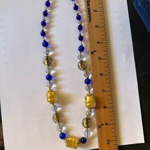 Murano Gold and Cobalt Blue Glass Bead Necklace